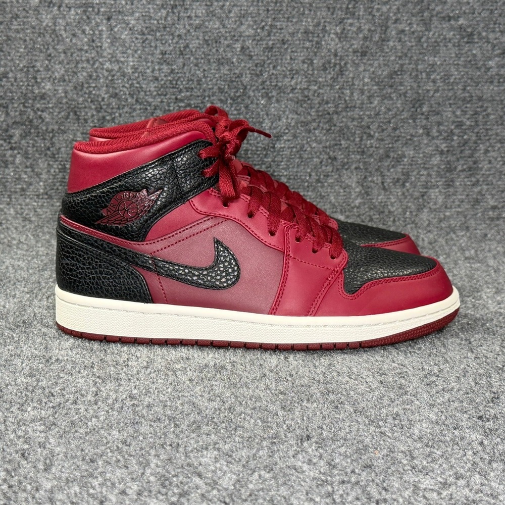 Jordan 1 Retro Mid Shoes Men's 8 Team Red Black Athletic Basketball‎ Sneakers